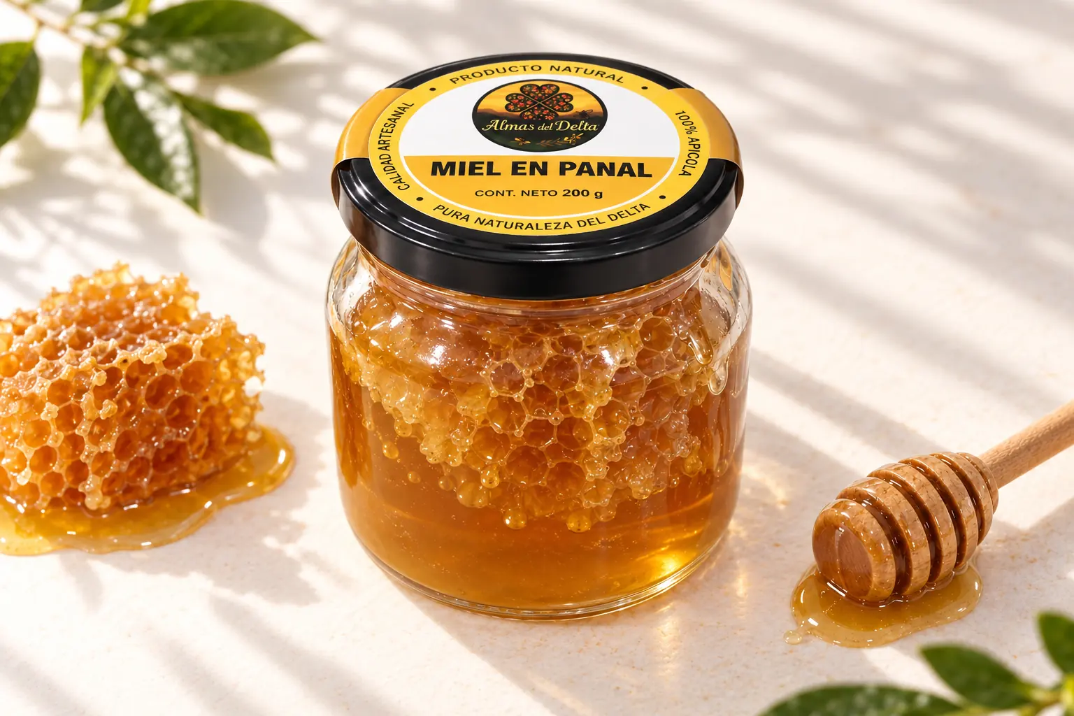 Frasco de miel en panal Almas del Delta de 200 gramos